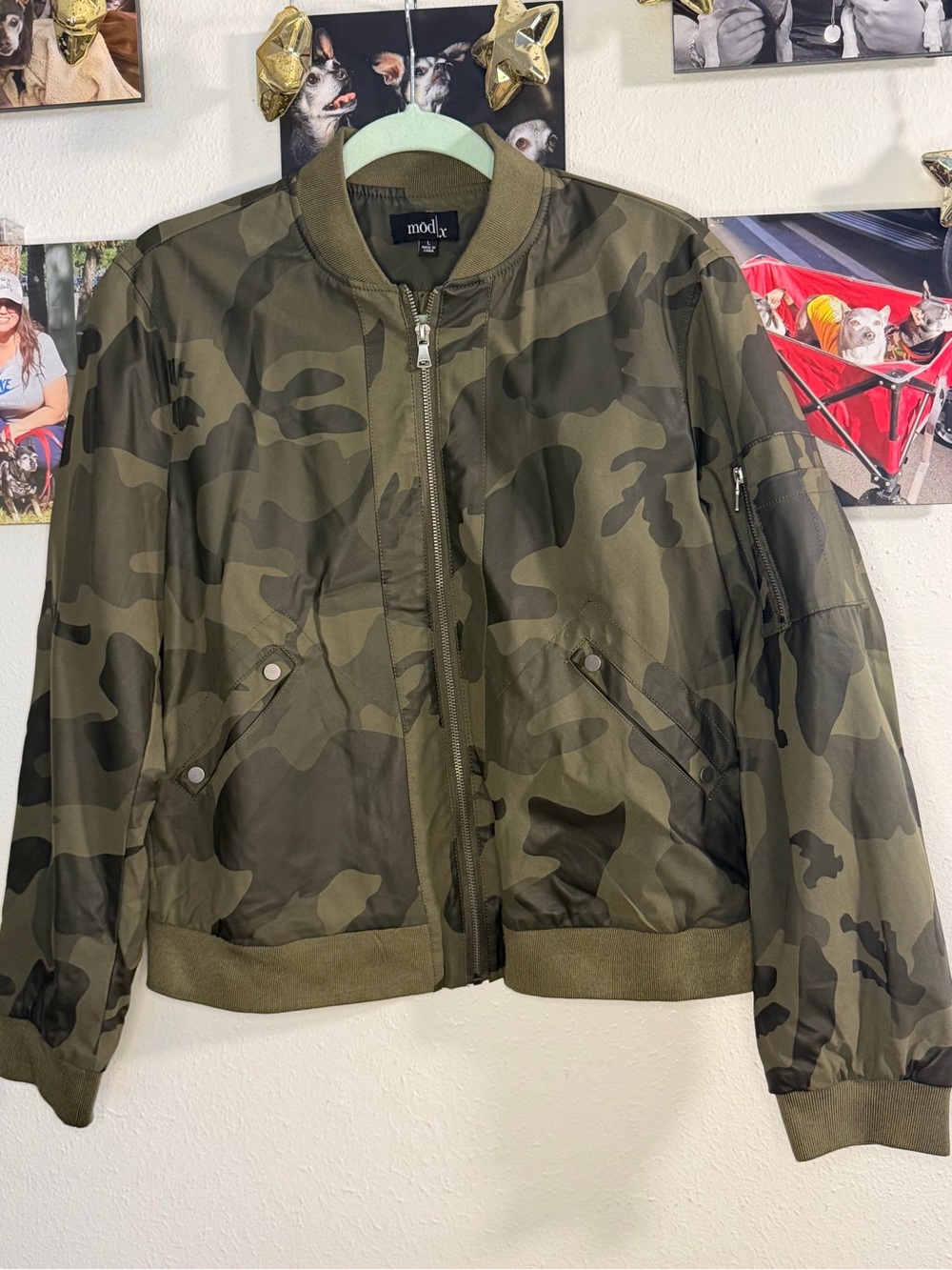 mod·x Faux Leather Camo Bomber Jacket - Olive/Green Women’s L